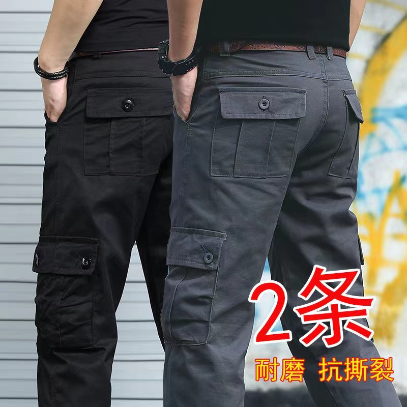 夏季直筒宽松工装裤男士纯棉透气耐磨工作裤青年户外大码劳保长裤