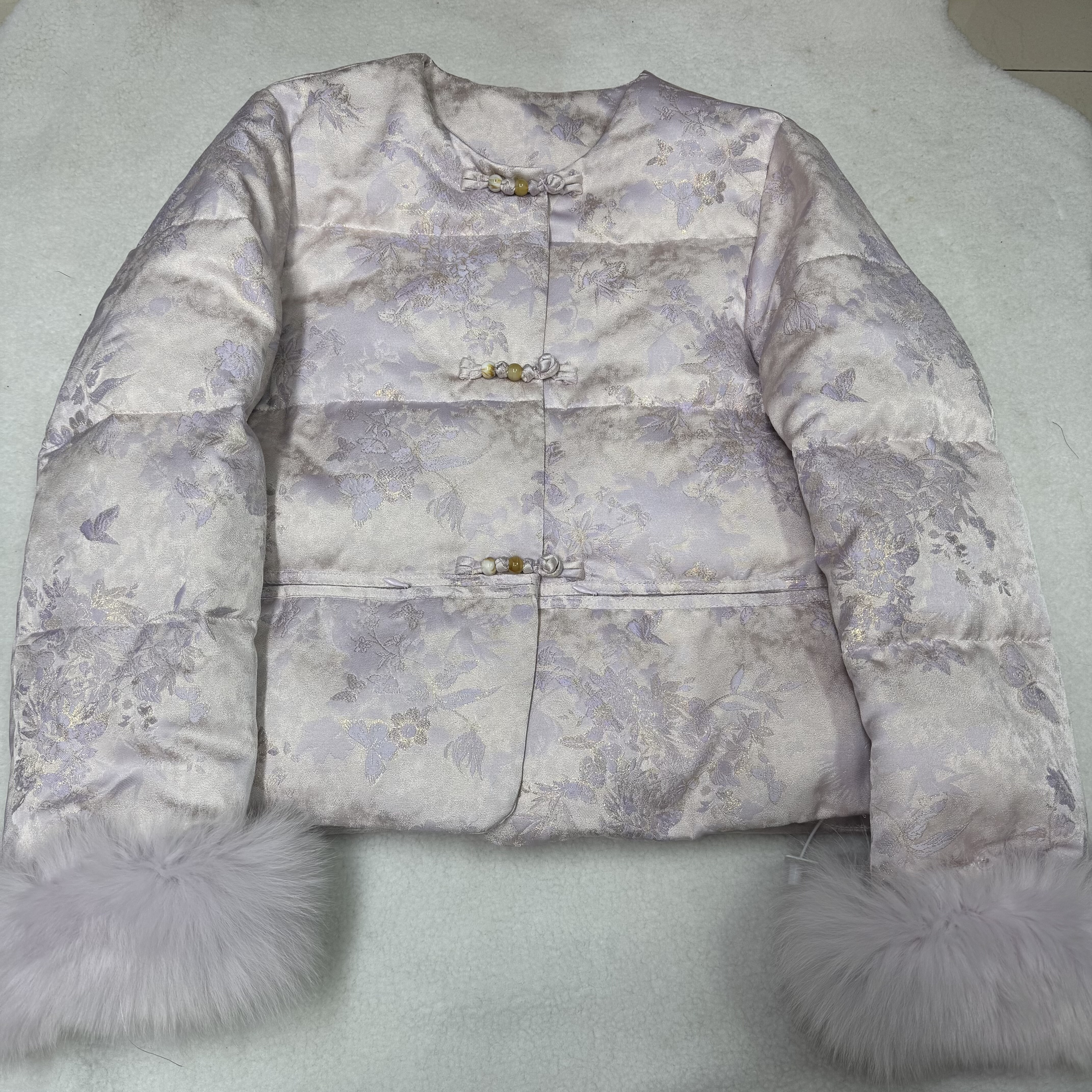 仙气淡紫色新中式国风提花刺绣羽羽绒服