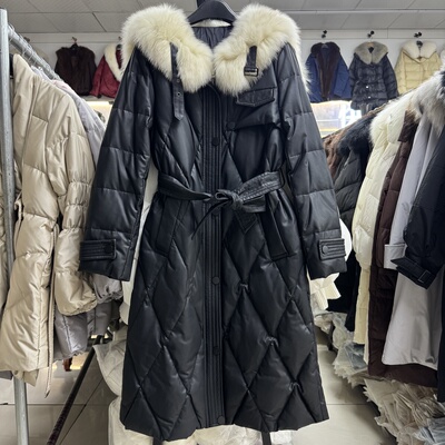 休闲绵羊皮中长羊皮鹅绒服