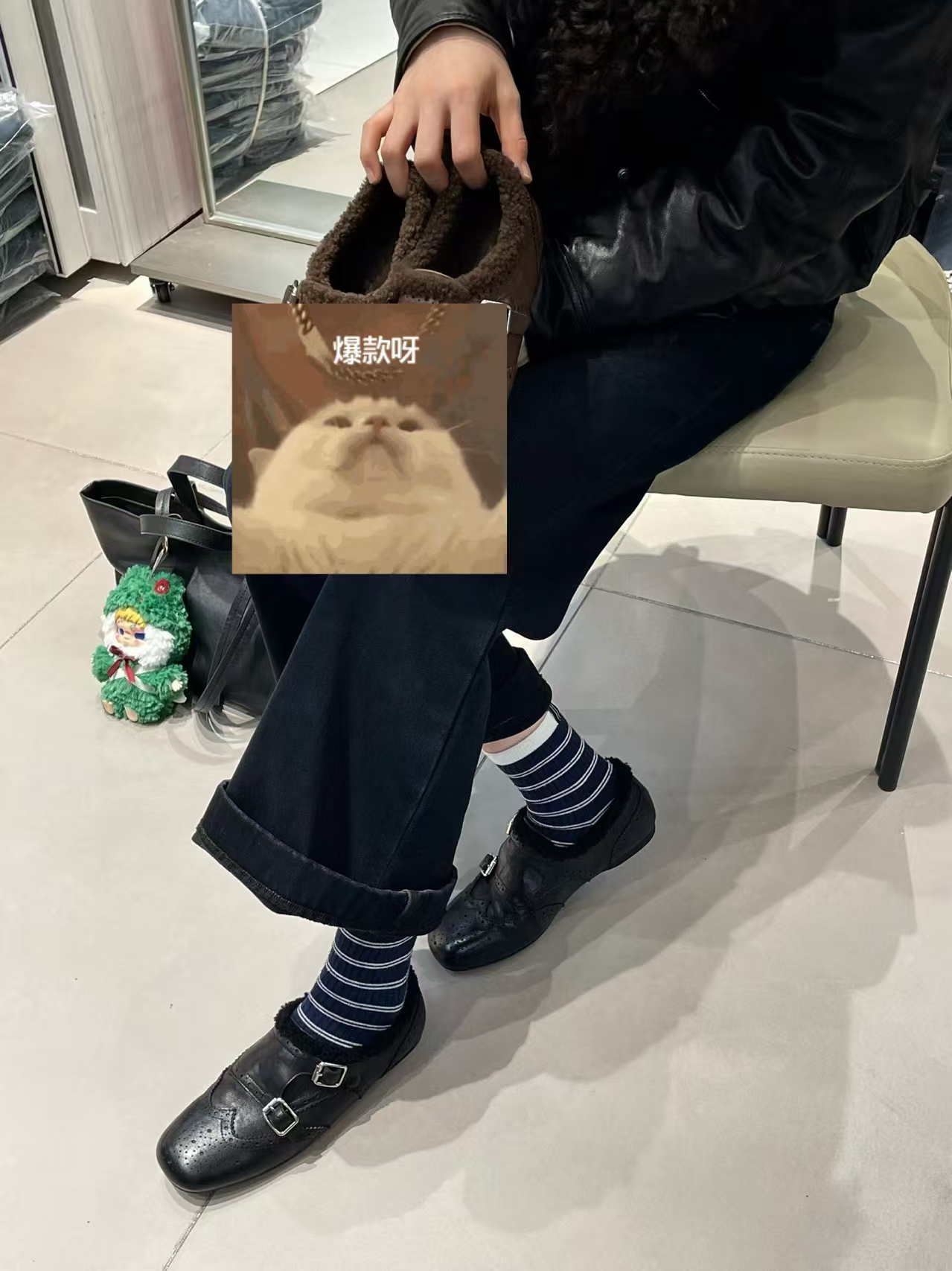 冬季新复古英伦风女布洛克羊羔毛乐福鞋手工鞋百搭小皮鞋