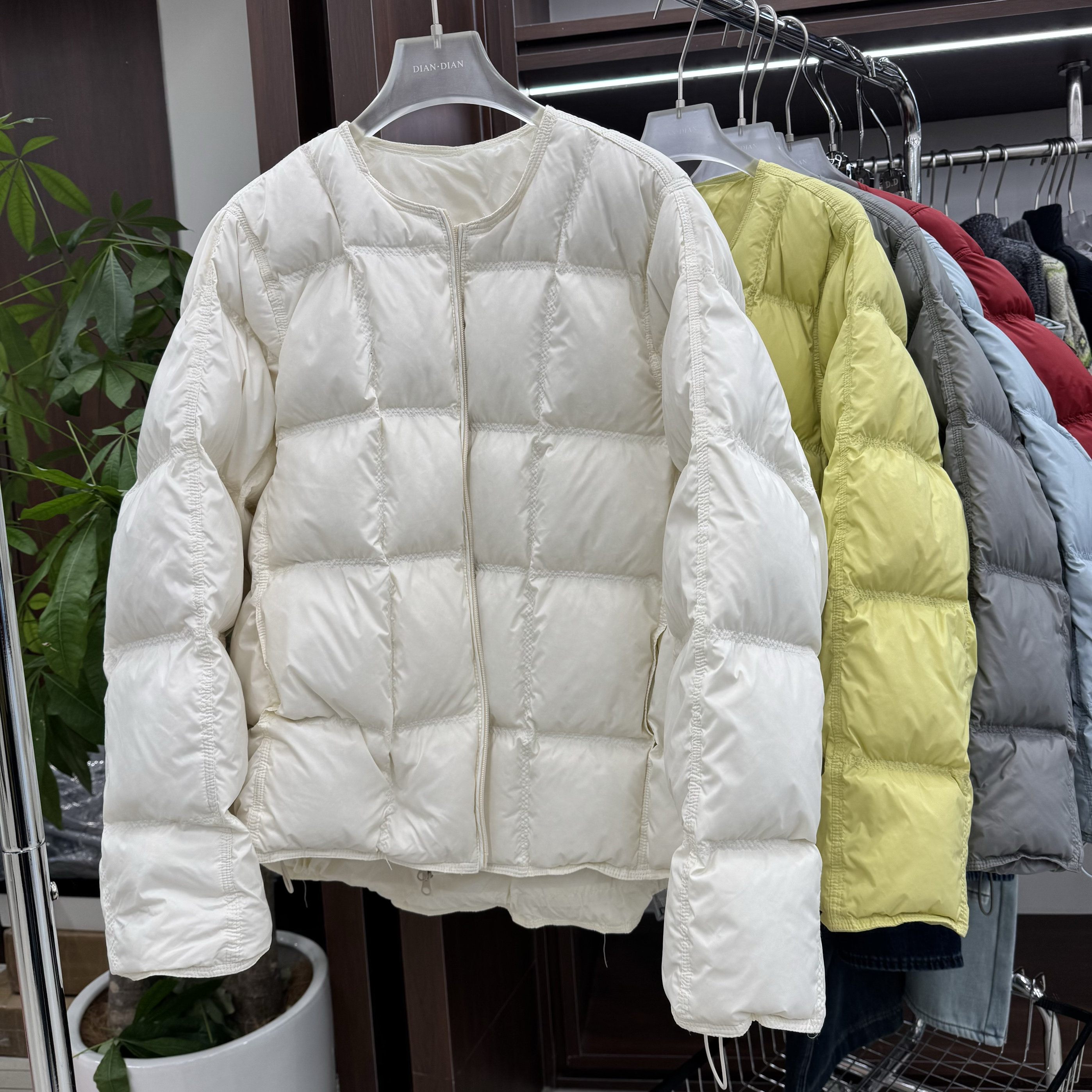 糖果色圆领羽绒服女款冬季新款云朵方格超轻白鸭绒外套87232