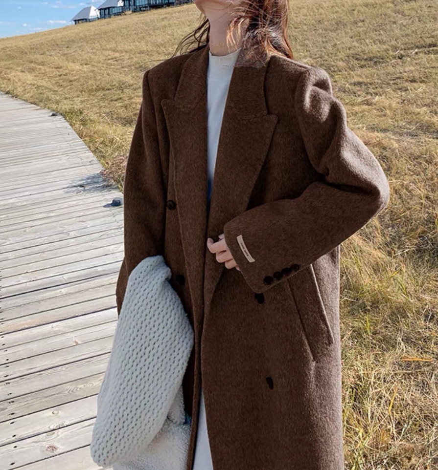 apm西装领双面羊尼大衣女秋冬季2024新款气质时尚加厚呢子大衣