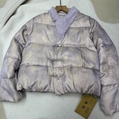 国风盘扣羽绒服女短款 涉宿新款 新中式 拼接水貂毛提花保暖外套高级