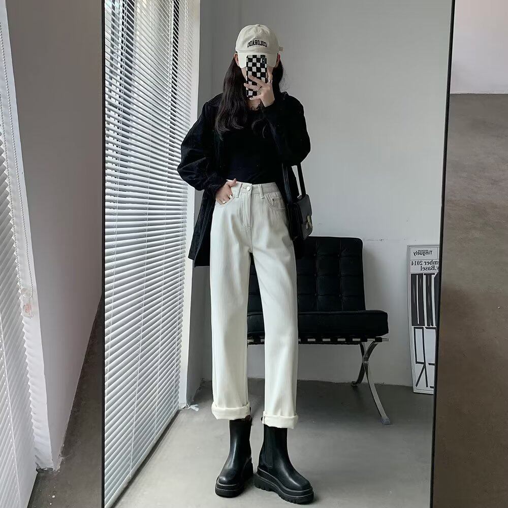 秋冬季新款加绒加厚牛仔裤女士高
