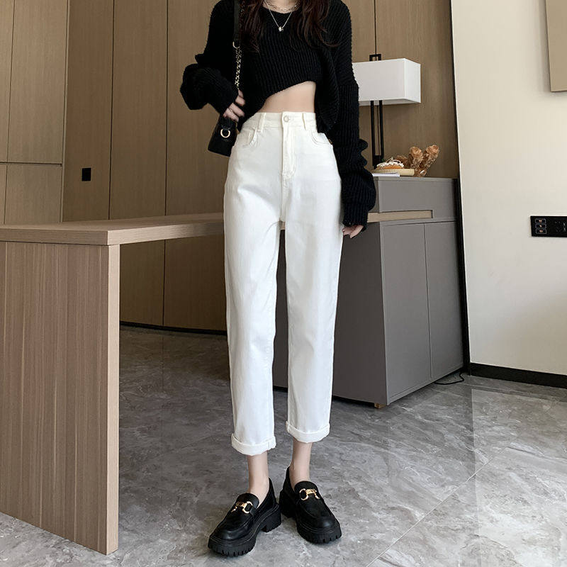 美式高腰显瘦哈伦牛仔裤女士秋冬