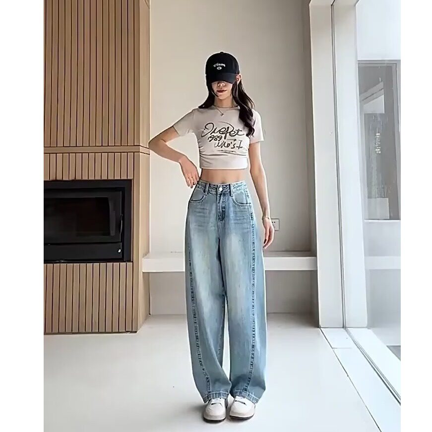 大码阔腿牛仔裤女2025年春秋季新