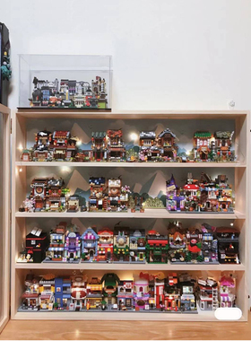 LOZ迷你玩具房子店铺小屋模型街景积木防尘罩子亚克力展示盒