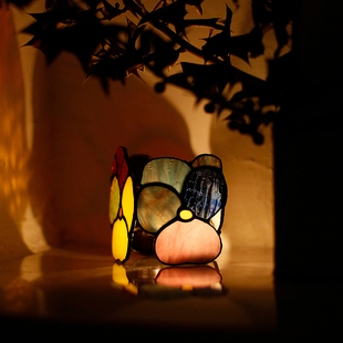 那儿nar 彩色玻璃蒂凡尼手作装饰品三色堇创烛台创意礼物