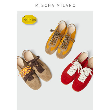 意大利mischa&vibram正版授权 2025新款德训女美拉德风红色休闲鞋