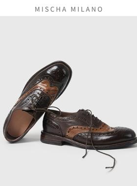 意大利mischa 2024新款布洛克雕花牛津鞋女 固特异英伦单鞋小皮鞋