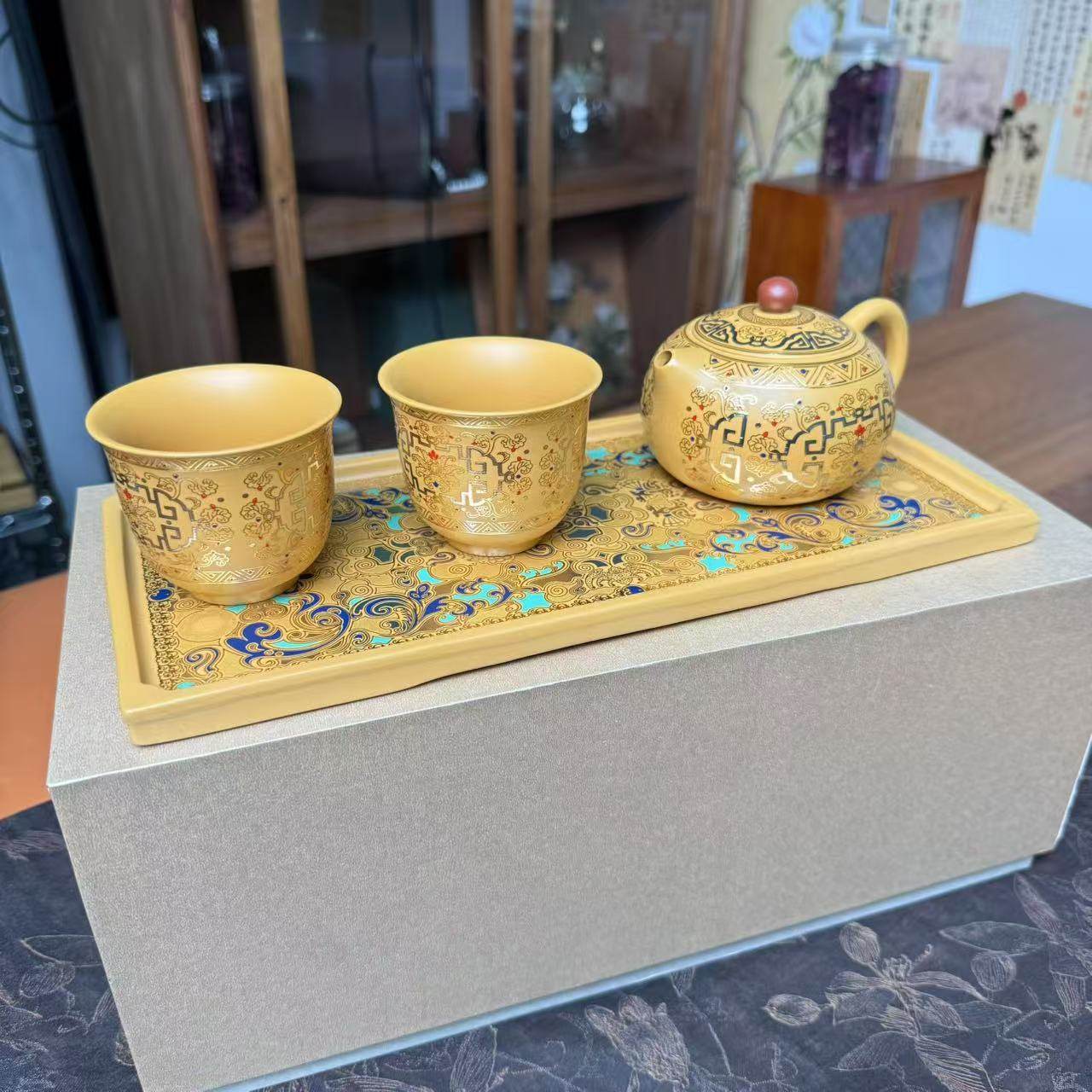 【直播专属】黄金段泥敦煌印象一壶二杯带茶盘吴成志6211,餐饮具,茶壶,淘宝优惠券,粉丝福利购,淘宝优惠卷