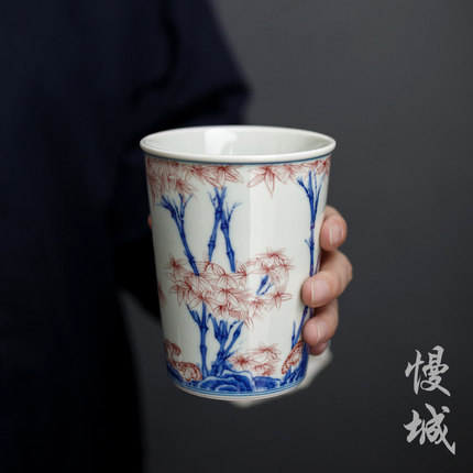 慢城 青花瓷茶杯陶瓷个人专用喝水杯大容量办公家用主人杯
