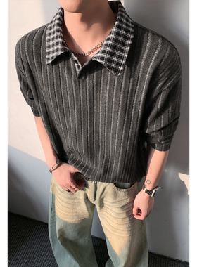 2026 春季新款 港风内景大码翻领格子长袖T恤M-5X HT26237-特P20