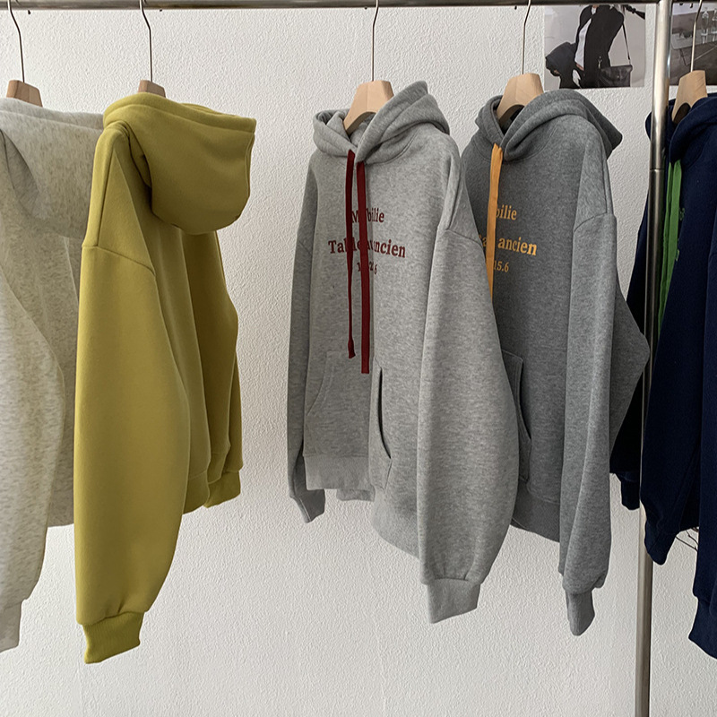 字母印花连帽卫衣女宽松休闲上衣冬季韩版加绒保暖女 5837