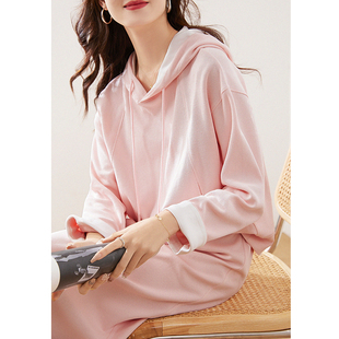 开了挂的青春颜！樱花粉3色全棉卫衣卫裙套装女春秋两件套分开拍Y