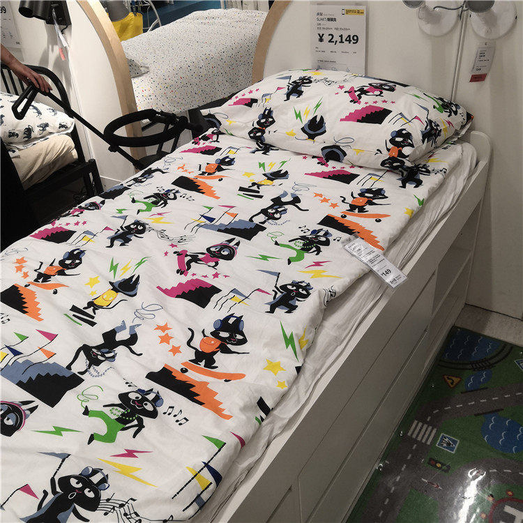宜家 IKEA 拉特奥 小机器人音乐猫 全棉儿童卡通被套和枕套特价