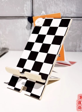 IKEA宜家普鲁兰手机支架黑白格图案方格款实木支撑木质懒人支架
