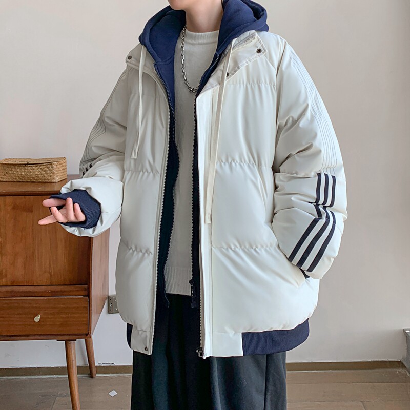 假两件棉服男款冬季宽松休闲加厚保暖棉衣日系潮流连帽外套棉袄子