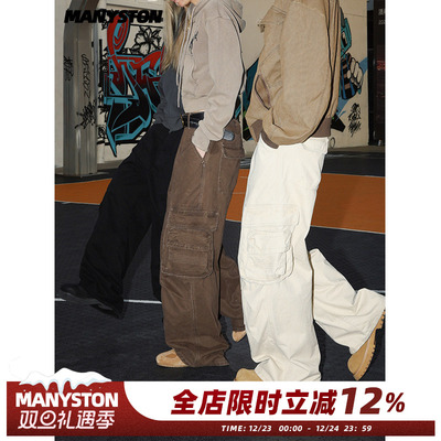 MANYSTON秋冬季大口袋工装牛仔裤