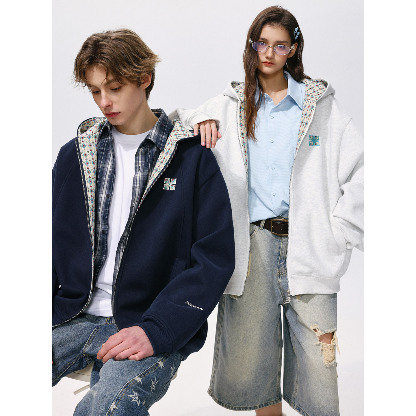 MANYSTON美式连帽开衫卫衣男款