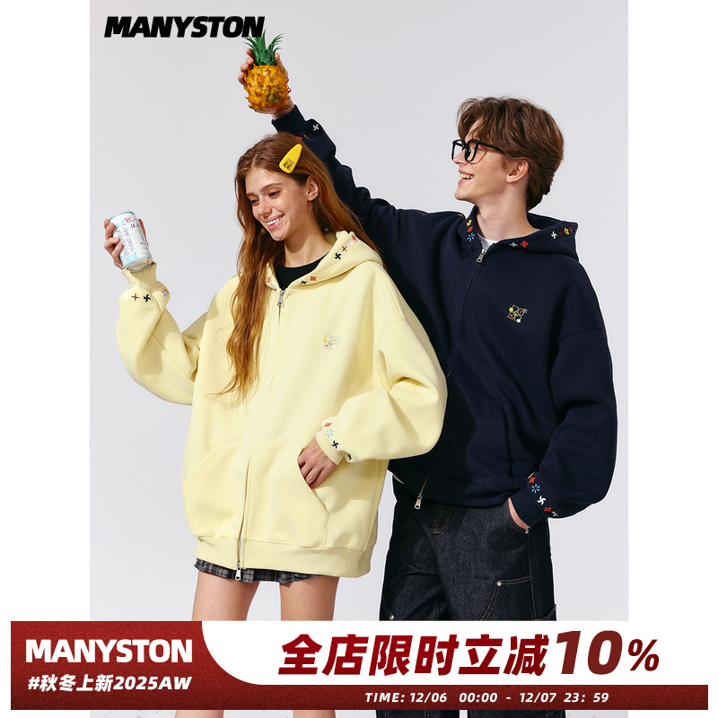 MANYSTON美式连帽拉链卫衣男春秋