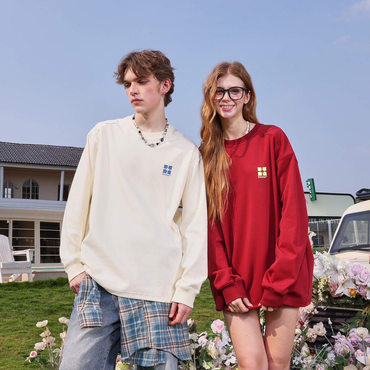 MANYSTON 美式高街长袖T恤男款春秋季小众设计感休闲百搭情侣卫衣