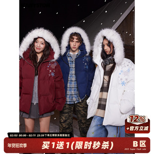 MANYSTON美式潮牌连帽毛领棉服男款冬季加厚保暖宽松情侣棉衣外套