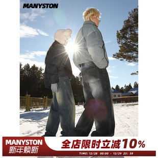美式 潮牌痞帅直筒宽松休闲裤 高街加绒牛仔裤 冬季 子 男款 MANYSTON
