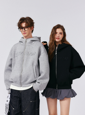 张函瑞~九尾同款MANYSTON美式380g重磅连帽拉链开衫卫衣男生外套