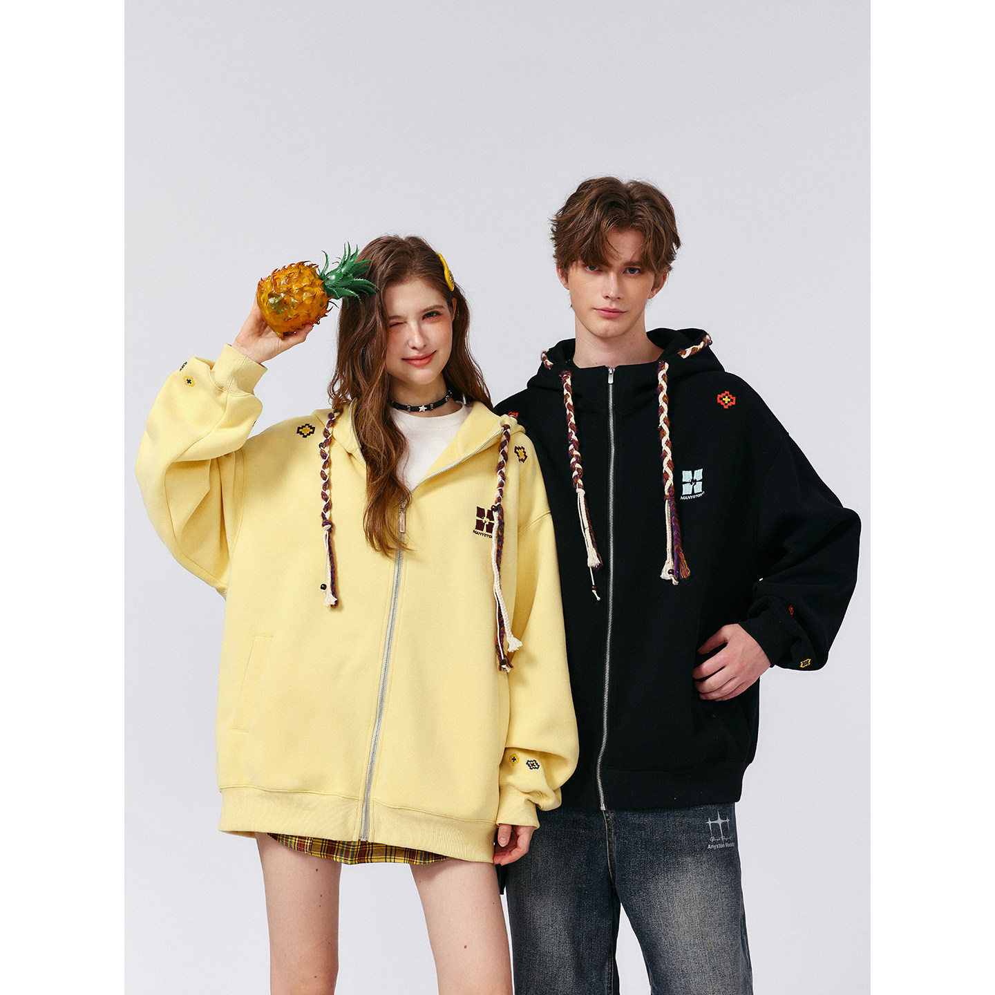 MANYSTON美式高街麻花辫连帽拉链卫衣男款春秋季420g重磅帽衫外套