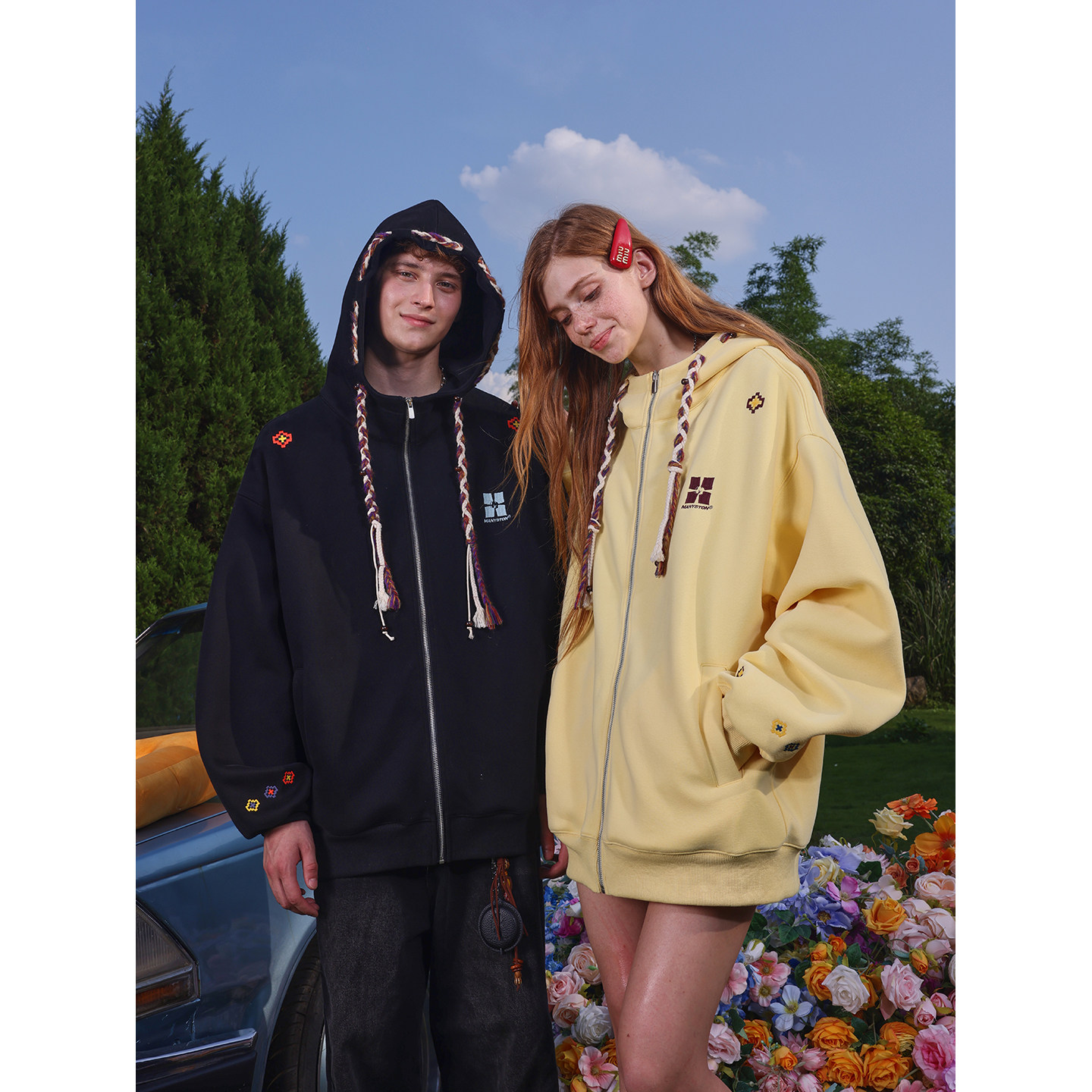 MANYSTON美式麻花辫开衫拉链卫衣男款春秋季420g重磅连帽情侣外套