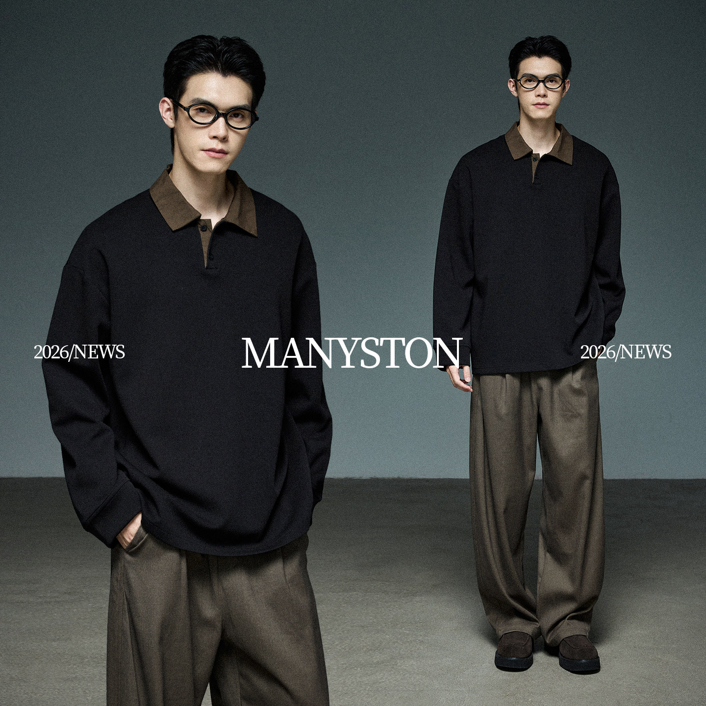 MANYSTON极简撞色领保暖Polo卫衣