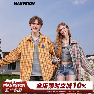 复古长袖 MANYSTON美式 衬衫 男春秋季 刺绣衬衣 情侣装 贺峻霖同款
