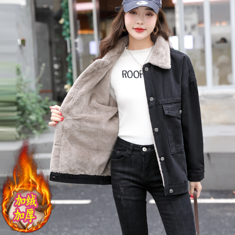 牛仔外套女加绒加厚棉衣棉服宽松