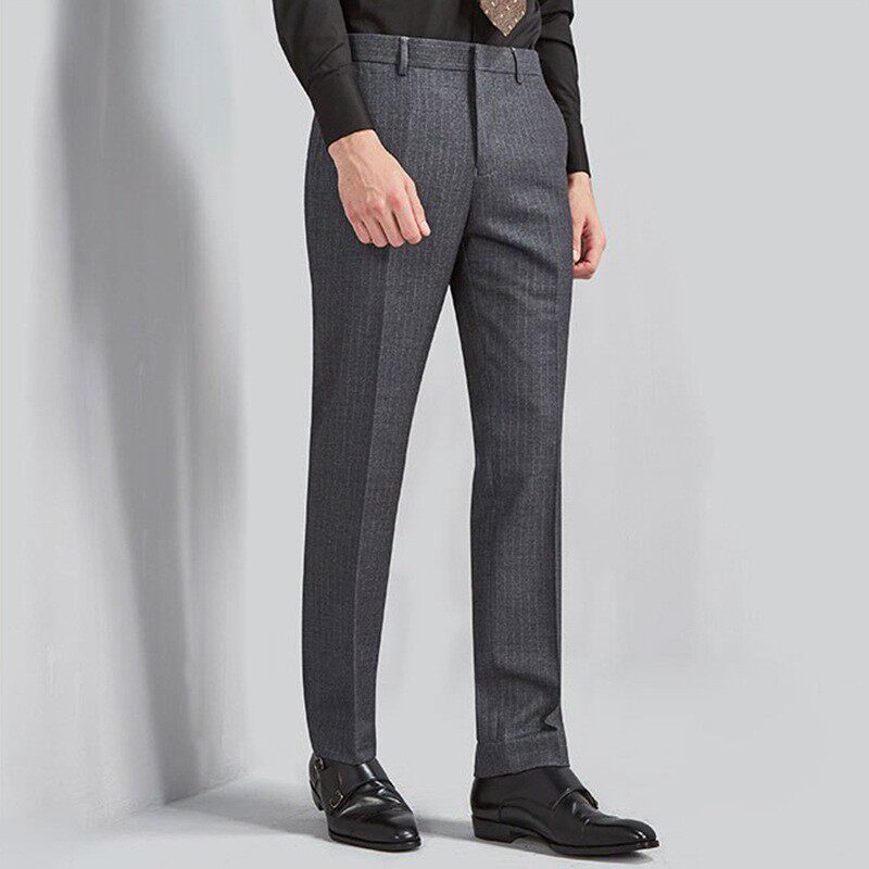 条纹免烫垂感商务休闲西裤男修身直筒裤正装西服裤子四季款男长裤