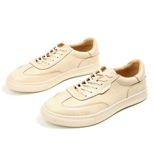 微脏做旧真皮休闲鞋纯色低帮小白鞋头层牛皮男板鞋百搭透气皮鞋潮