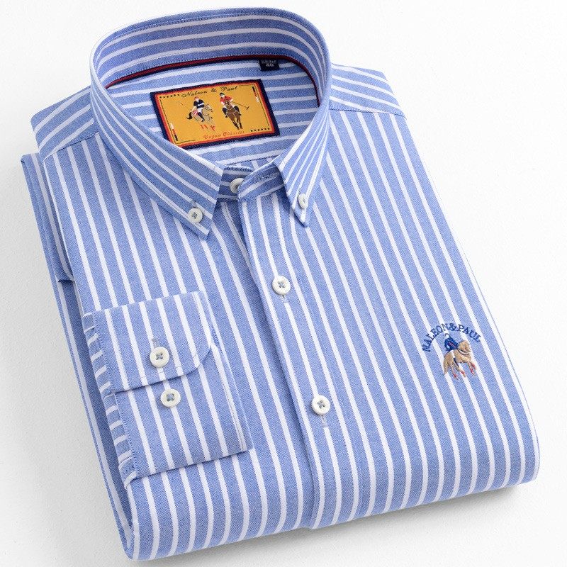 2025春季新款保罗男士条纹衬衫中青年长袖纯棉百搭休闲男式衬衣潮