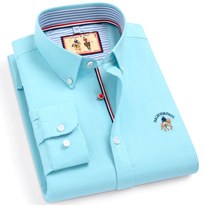 保罗纯棉磨毛牛津纺男士长袖衬衫中青年春秋百搭商务休闲全棉衬衣