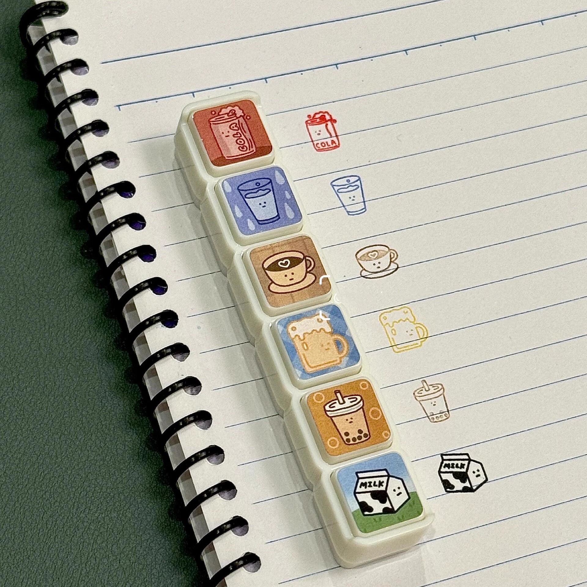 mini饮品6联印章DIY学生手账盖章