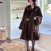 皮草外套环保毛毛大衣女冬新款 复古娃娃领仿水貂绒南瓜挽袖 中长款