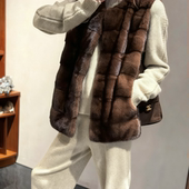 环保皮草外套女年轻款 秋冬新款 仿水貂毛马甲圆领横排短款