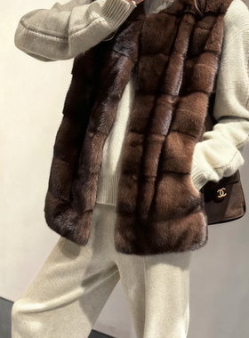 秋冬新款仿水貂毛马甲圆领横排短款环保皮草外套女年轻款