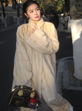慢调芭蕾复古新款仿水貂翻领中长款宽松皮草外套环保毛毛大衣女冬