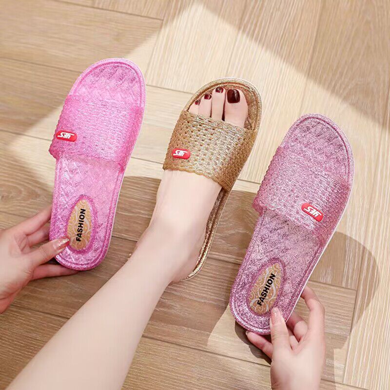 水晶塑料包头凉拖女夏洗澡外穿沙滩海边防滑居家居镂空半拖鞋休闲