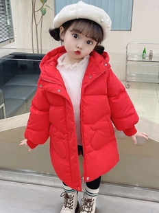 女童羽绒服中长款 洋气白鸭绒宝宝儿童外套羽绒服过膝 加厚2025冬装