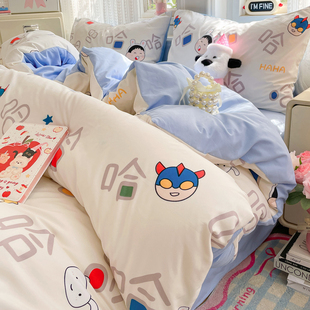 ins风咸蛋超人水洗棉床上四件套学生宿舍单人被套床单三件套床品
