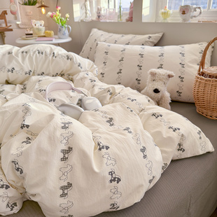 ins风超柔旋转木马水洗棉床上四件套学生单人被套宿舍床单三件套