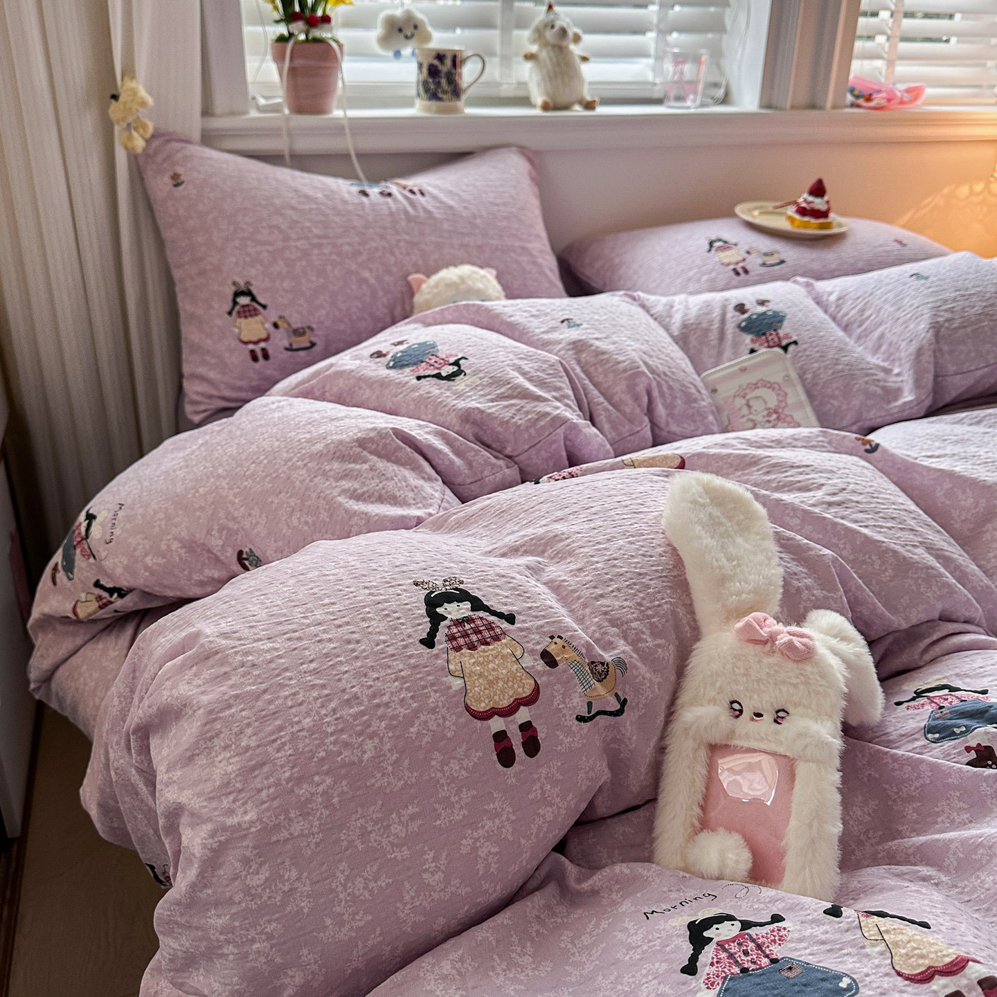 A类ins可爱小女孩双层纱床上四件套非纯棉学生单人宿舍床单三件套,床上用品,床品套件/四件套/多件套,淘宝优惠券,粉丝福利购,淘宝优惠卷
