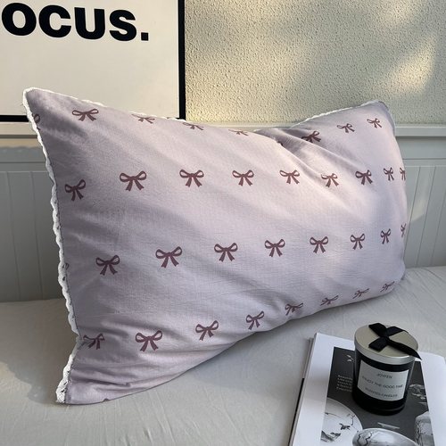 ins蝴蝶结蕾丝边水洗棉枕头套一对装枕芯套枕头皮枕巾宿舍48x74cm