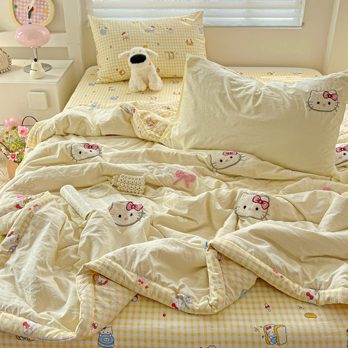 夏天超柔ins少女心KT猫毛巾绣轻薄夏凉被四件套可机洗空调被夏被